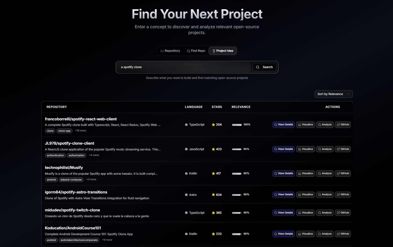 Search UI app screenshot